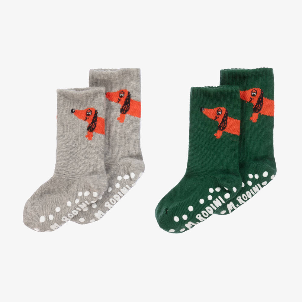 Mini Rodini-Boys Green & Grey Dog Socks Set | Childrensalon Outlet