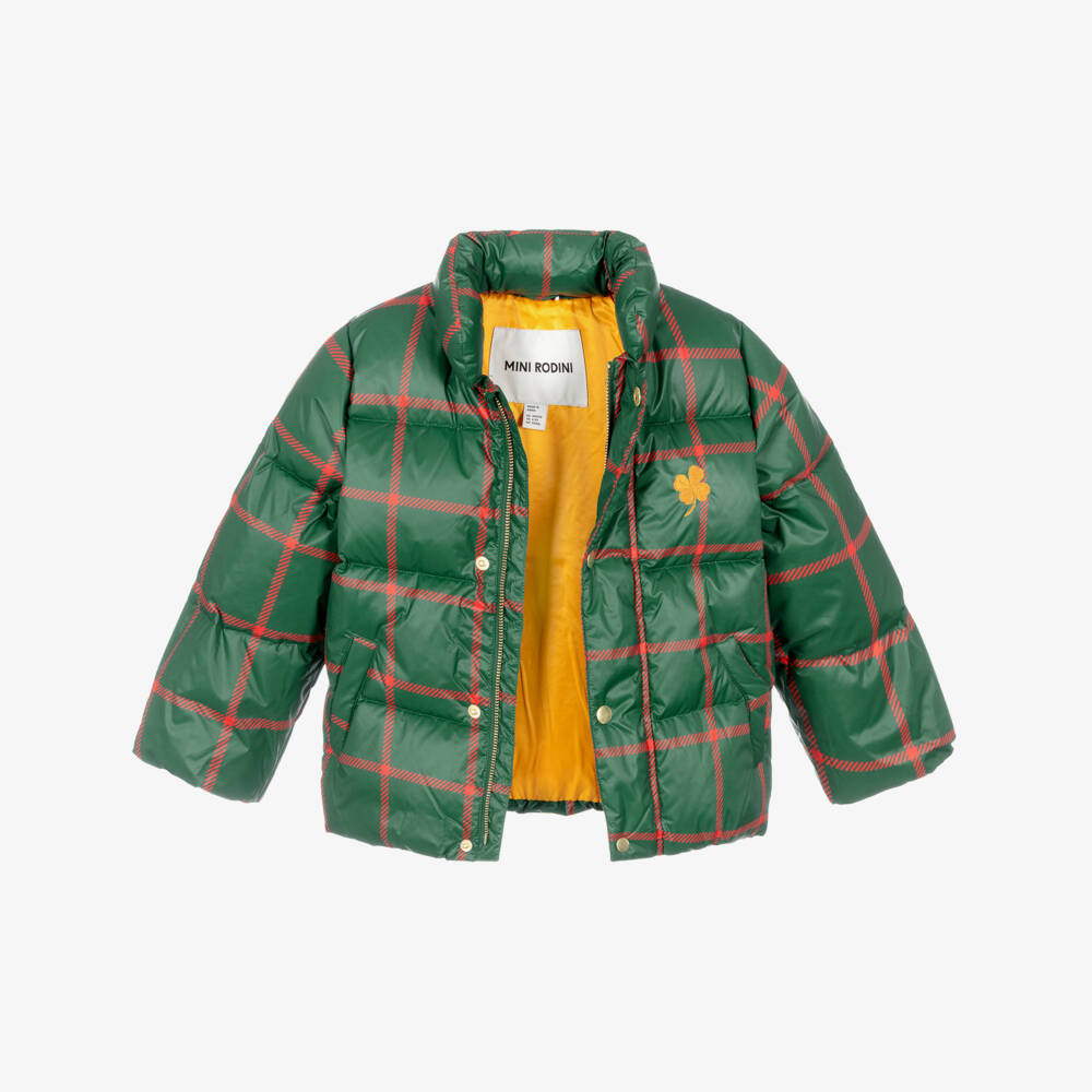 Mini Rodini-Boys Green Plaid Puffer Jacket | Childrensalon Outlet