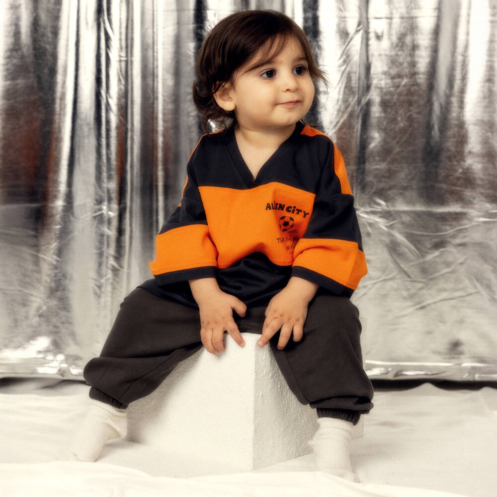 Mini Rodini-Boys Grey & Orange Football Print T-Shirt | Childrensalon Outlet