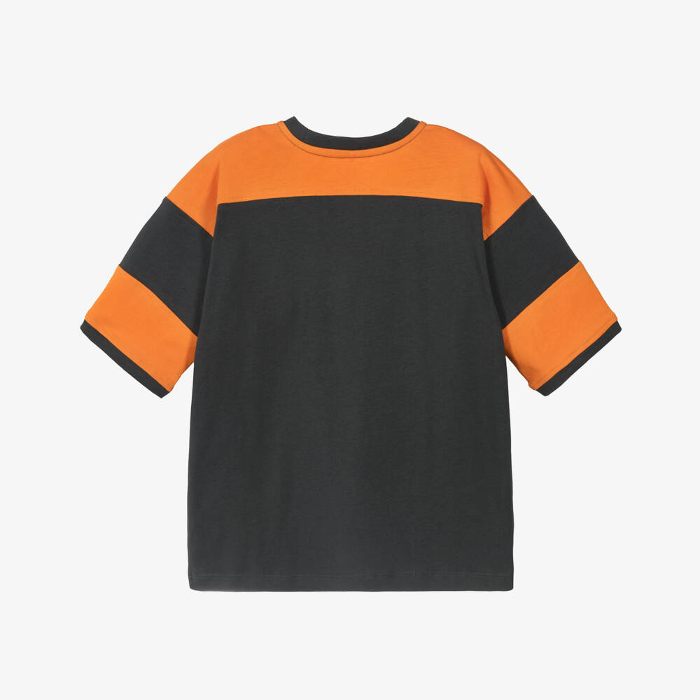 Mini Rodini-Boys Grey & Orange Football Print T-Shirt | Childrensalon Outlet