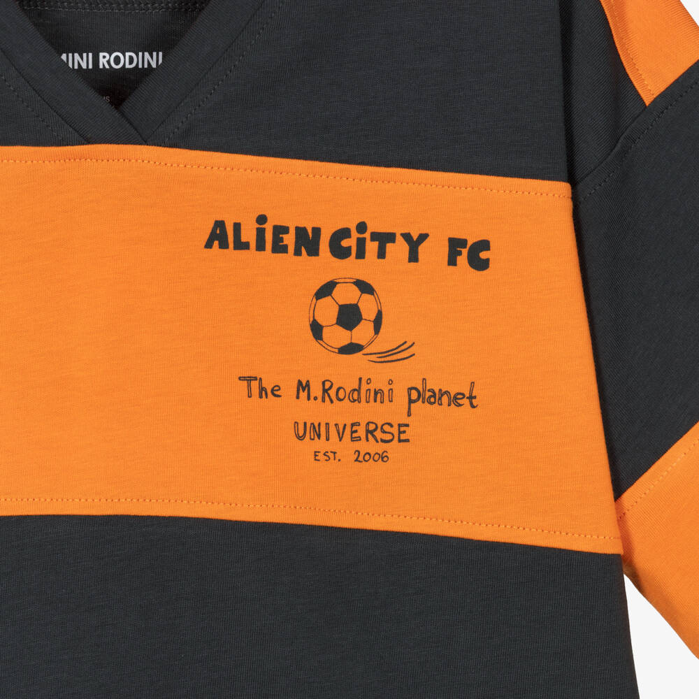 Mini Rodini-Boys Grey & Orange Football Print T-Shirt | Childrensalon Outlet