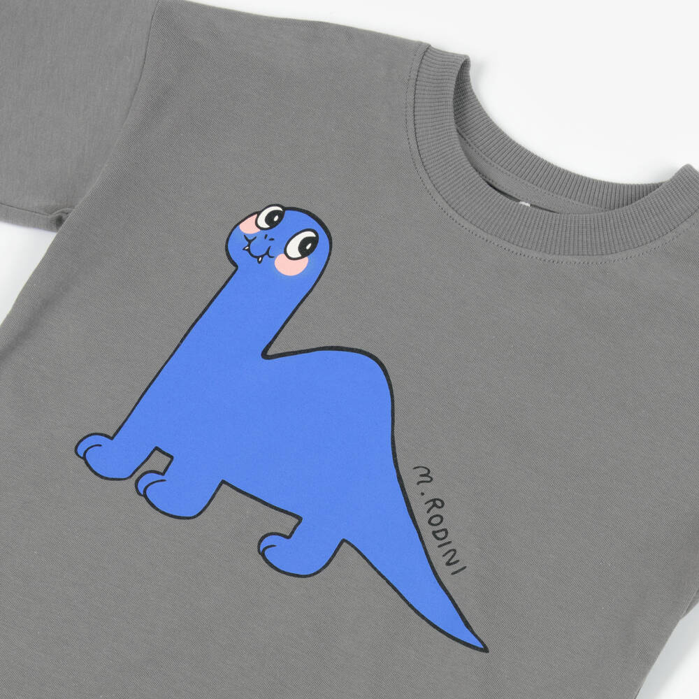 Mini Rodini-Boys Grey Organic Cotton Dinosaur T-Shirt | Childrensalon Outlet