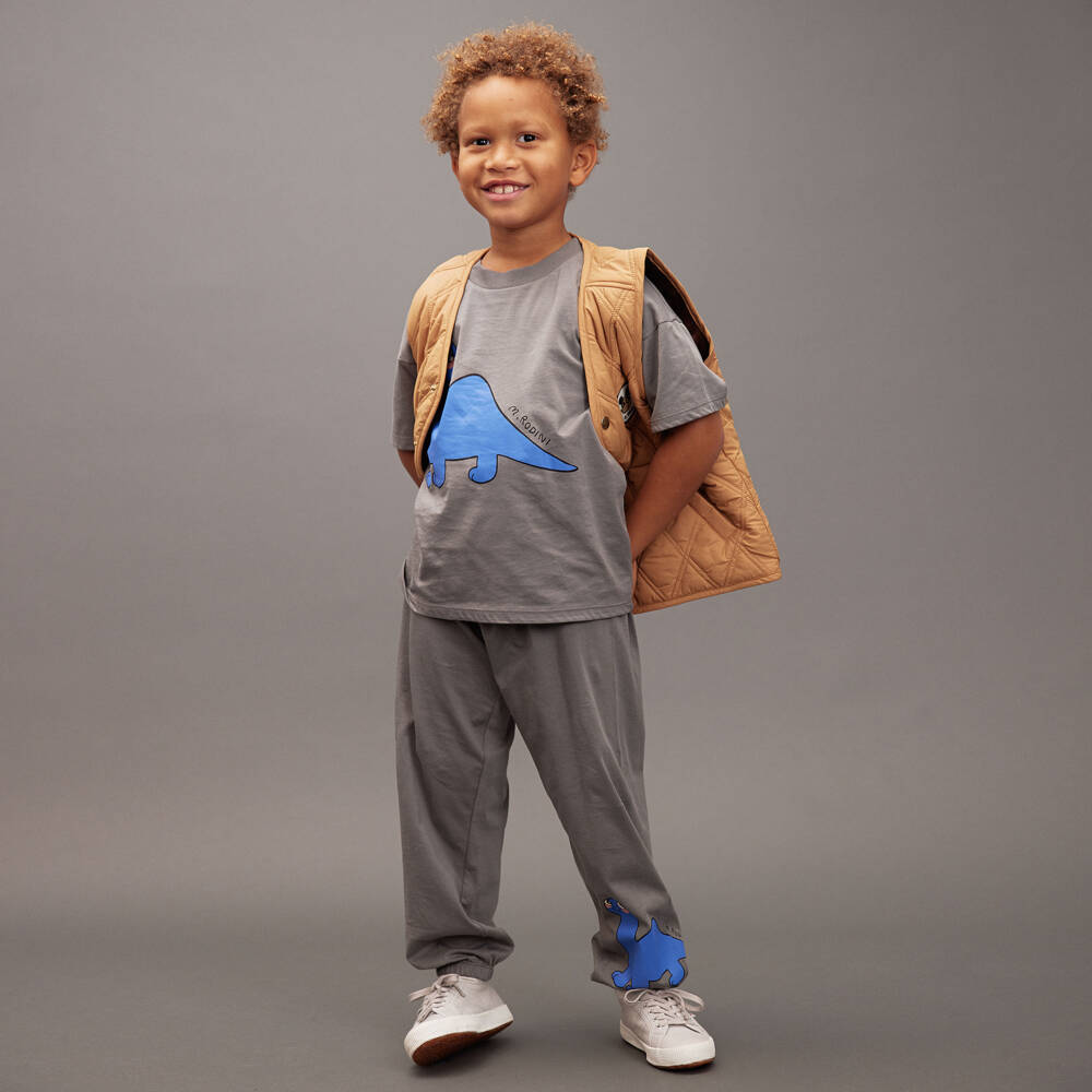 Mini Rodini-Boys Grey Organic Cotton Dinosaur T-Shirt | Childrensalon Outlet