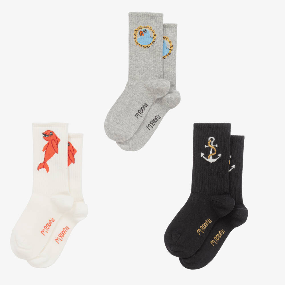 Mini Rodini-Boys Grey Patterned Sock Trio | Childrensalon Outlet