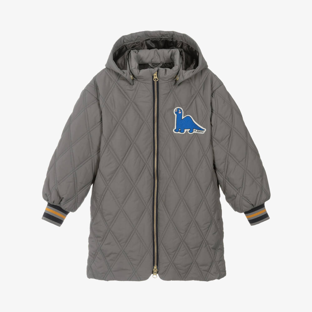 Mini Rodini-Boys Grey Water-Repellent Quilted Parka Coat | Childrensalon Outlet