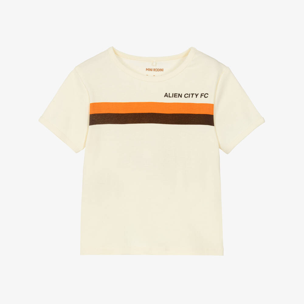 Mini Rodini-Boys Ivory Alien City FC T-Shirt | Childrensalon Outlet