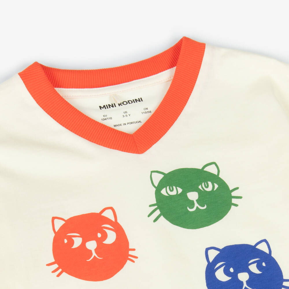Mini Rodini-Boys Ivory Cat Graphic Tee | Childrensalon Outlet