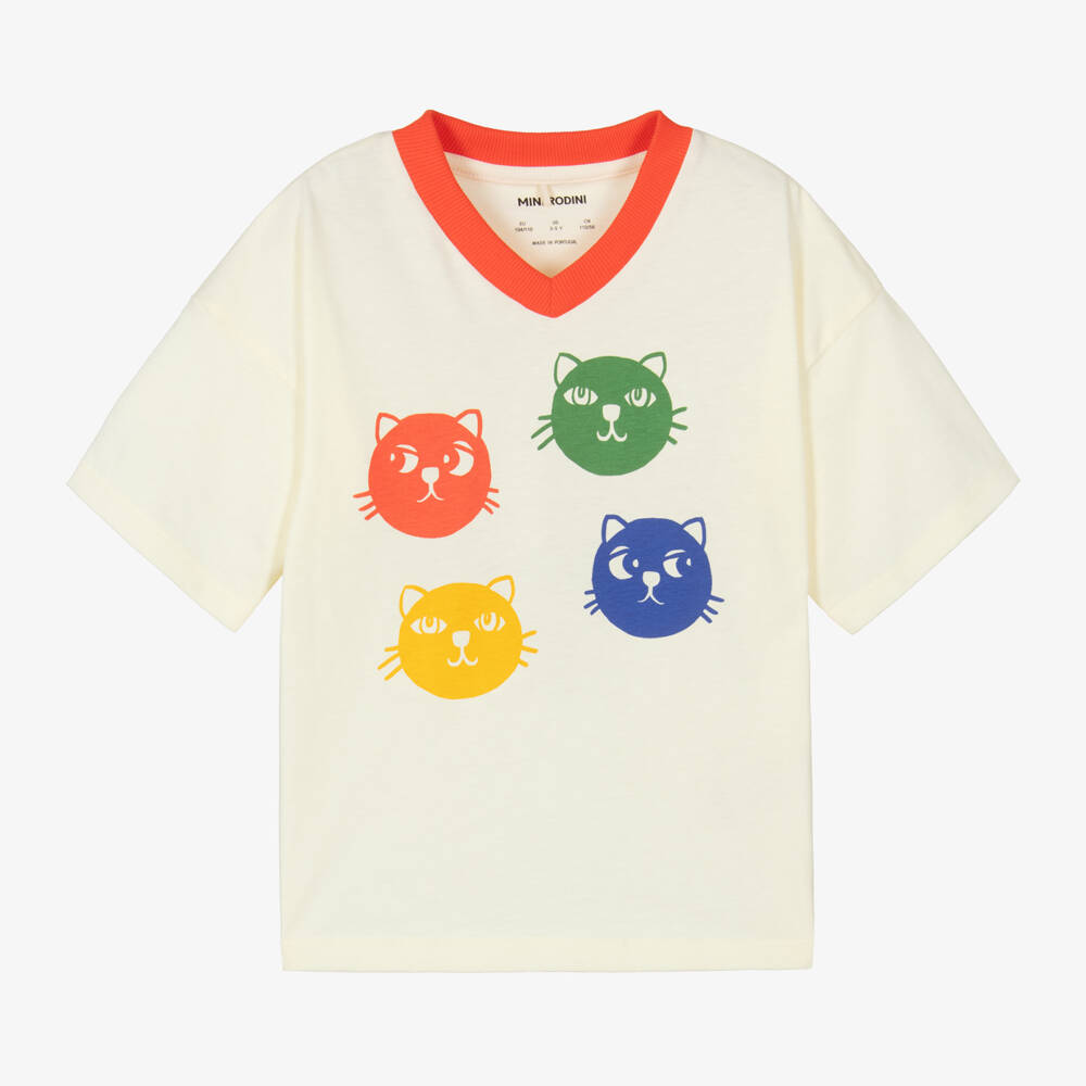 Mini Rodini-Boys Ivory Cat Graphic Tee | Childrensalon Outlet