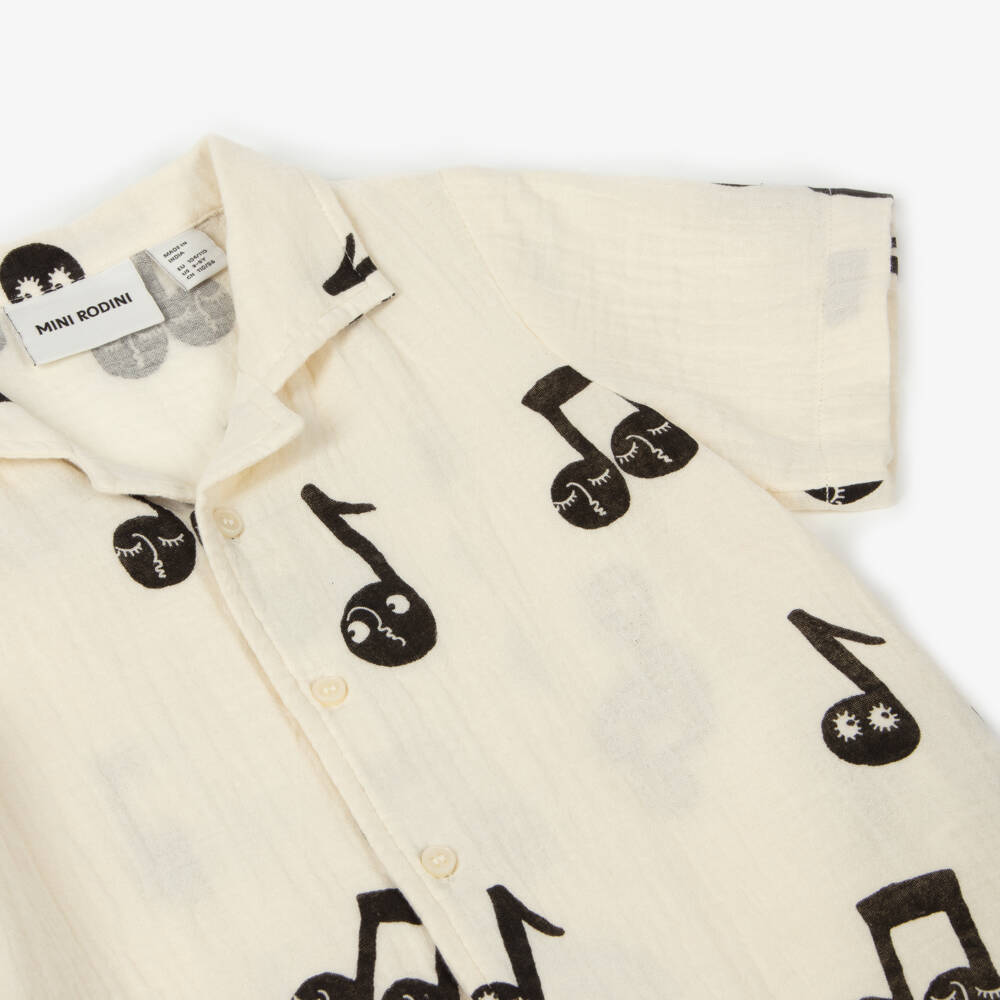 Mini Rodini-Boys Ivory Harmony Cotton Shirt | Childrensalon Outlet