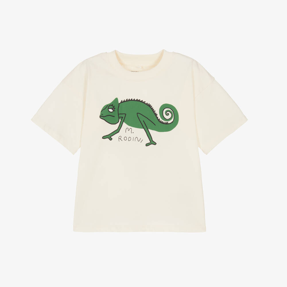 Mini Rodini-Футболка из кремового хлопка с ящерицей для мальчиков | Childrensalon Outlet
