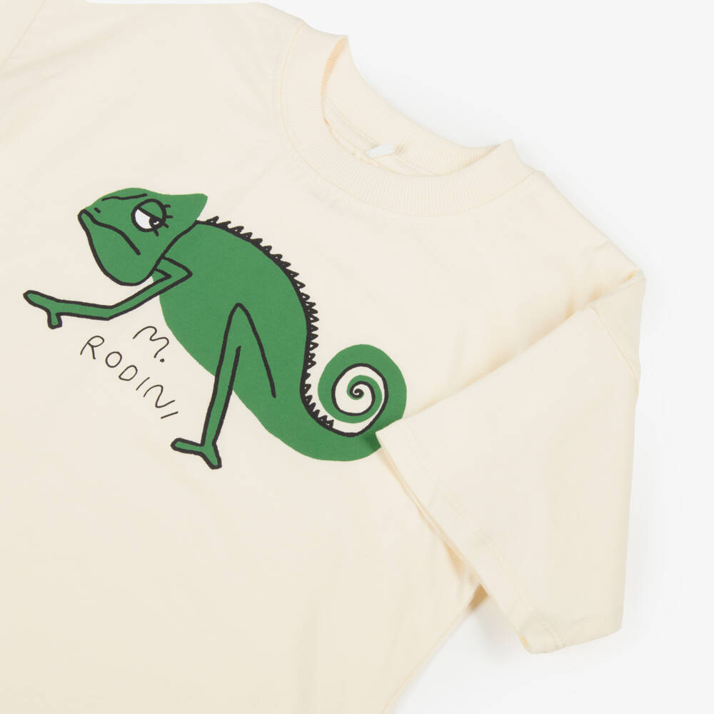 Mini Rodini-Boys Ivory Lizard Cotton Tee | Childrensalon Outlet