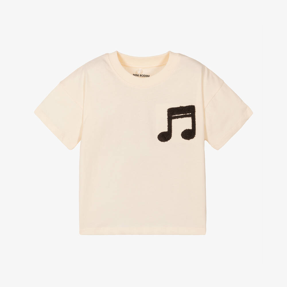 Mini Rodini-Boys Ivory Melodic Note Tee | Childrensalon Outlet