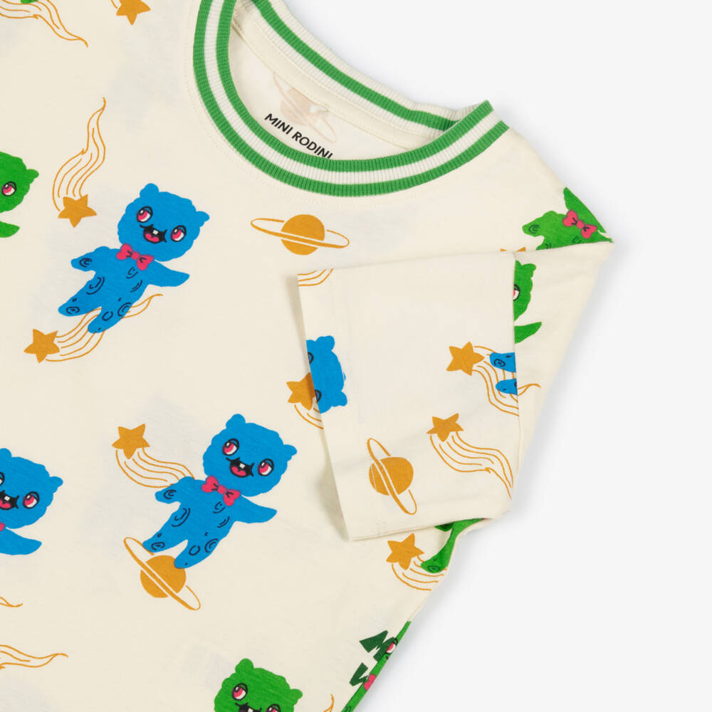 Mini Rodini-Boys Ivory Organic Cotton Alien Print T-Shirt | Childrensalon Outlet