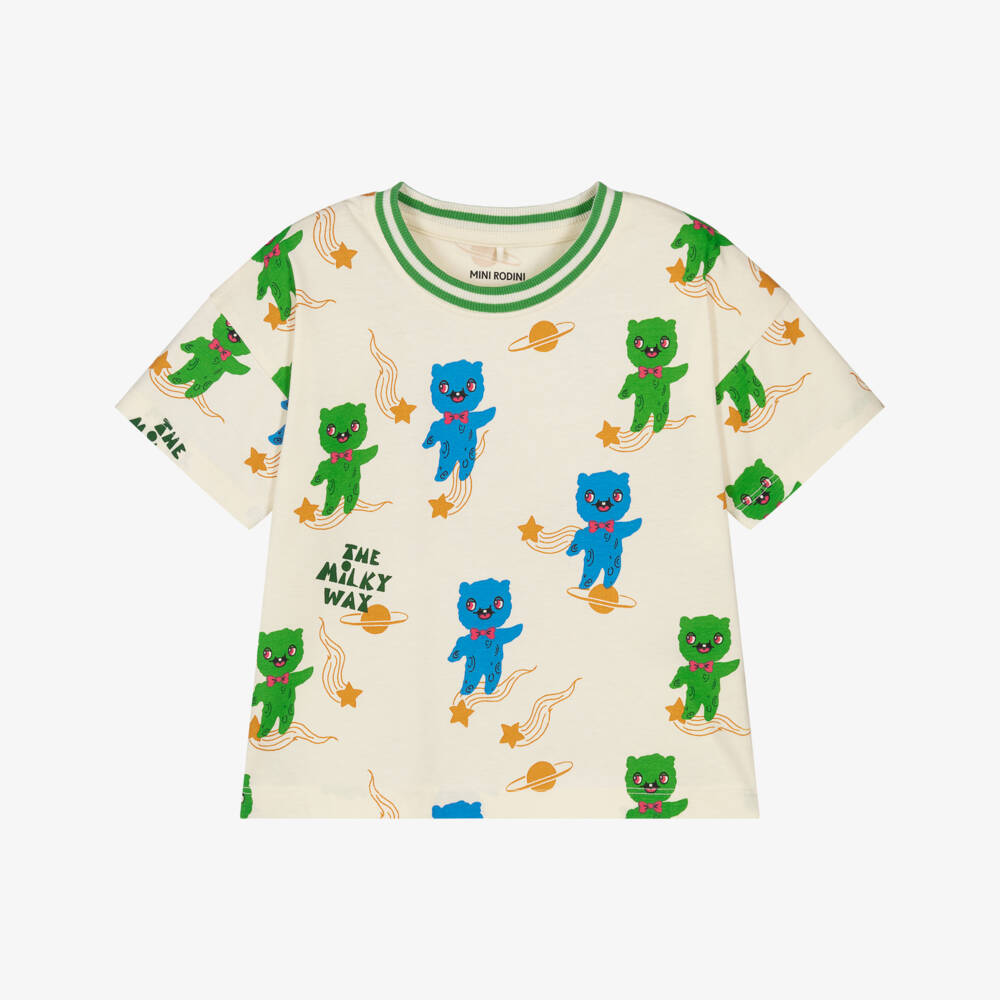 Mini Rodini-Boys Ivory Organic Cotton Alien Print T-Shirt | Childrensalon Outlet