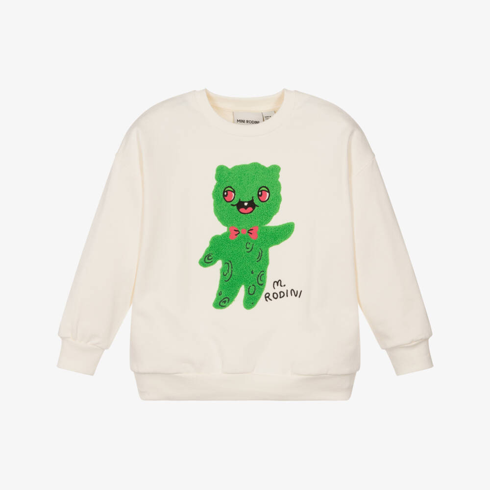 Mini Rodini-Boys Ivory Organic Cotton Bouclé Alien Sweatshirt | Childrensalon Outlet