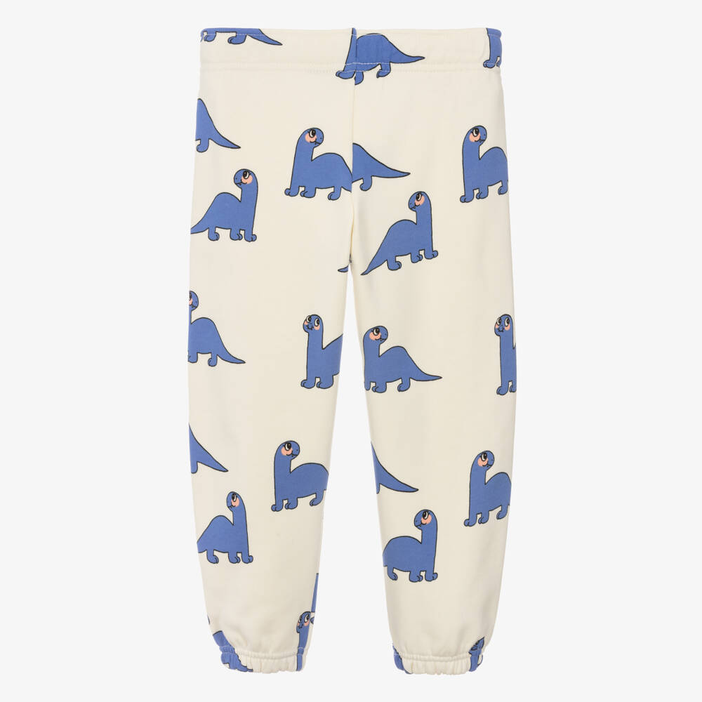 Mini Rodini-Boys Ivory Organic Cotton Joggers with Blue Dino Print | Childrensalon Outlet