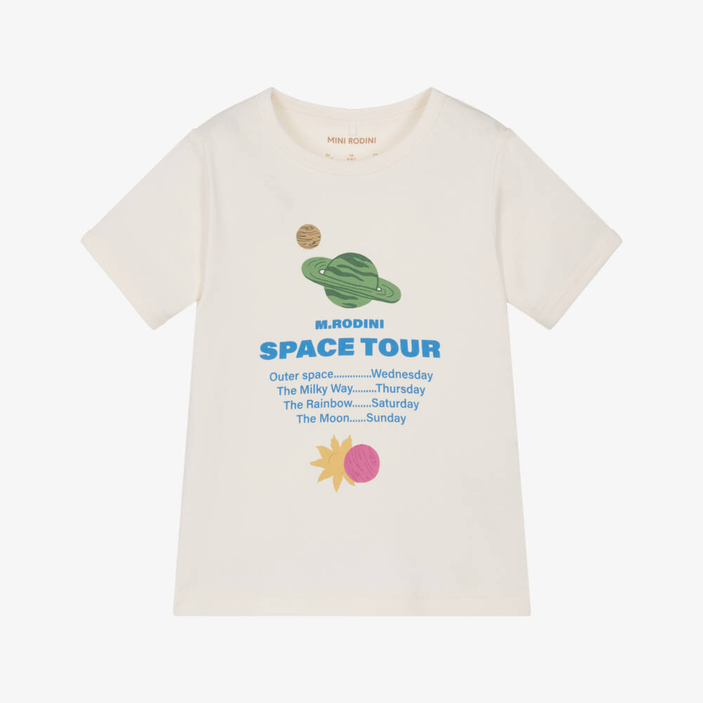 Mini Rodini-Boys Ivory Organic Cotton Space Tour T-Shirt | Childrensalon Outlet
