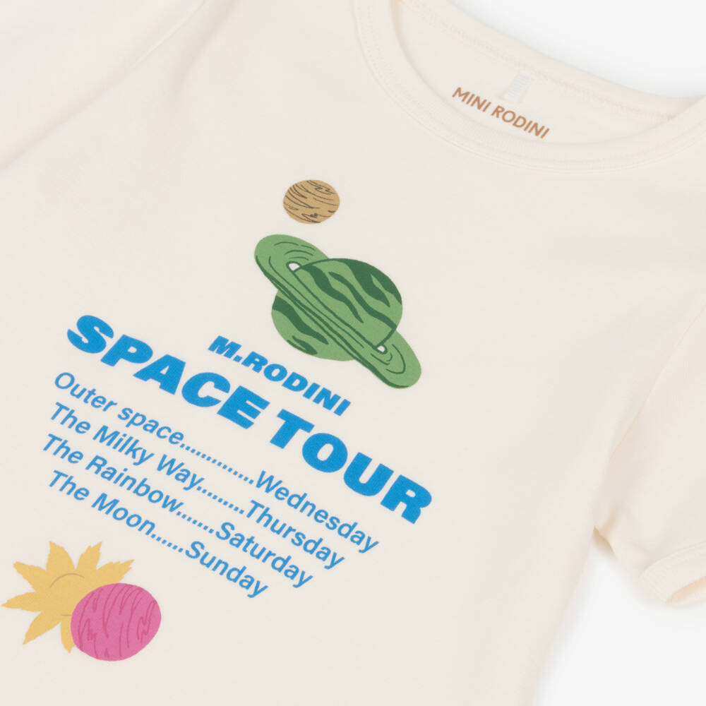 Mini Rodini-Boys Ivory Organic Cotton Space Tour T-Shirt | Childrensalon Outlet