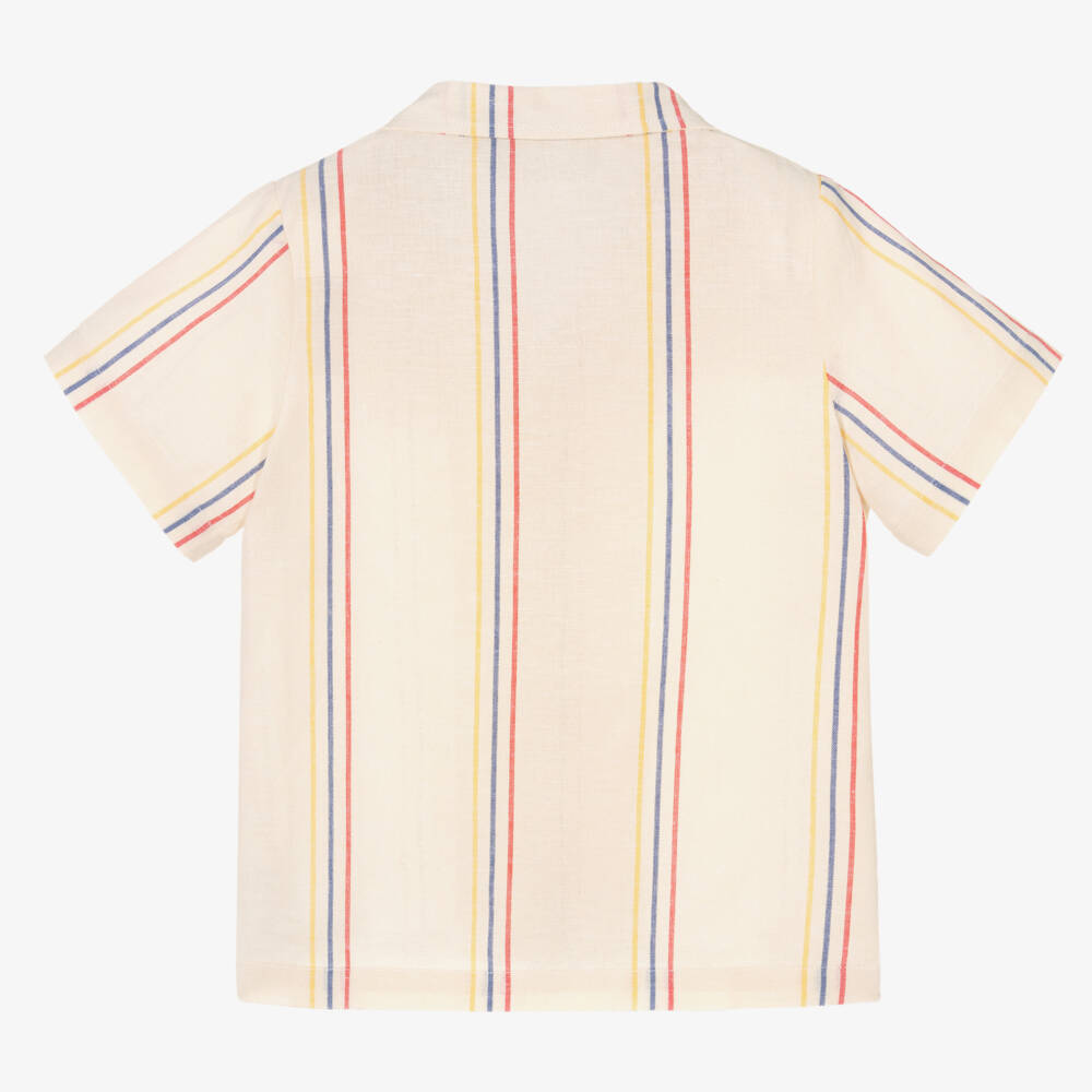 Mini Rodini-Boys Ivory Striped Cotton & Linen Shirt | Childrensalon Outlet