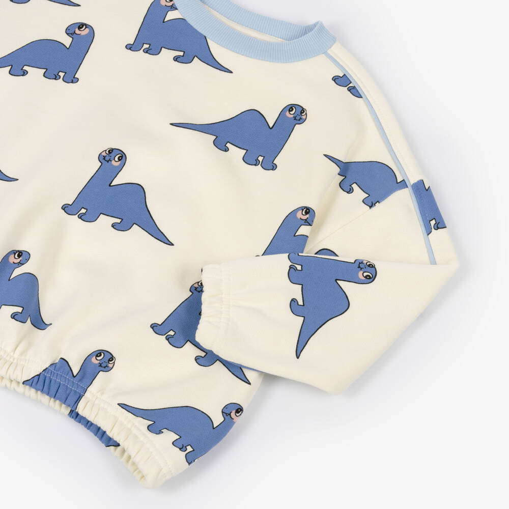 Mini Rodini-Boys Ivory Sweatshirt with Blue Dinosaurs | Childrensalon Outlet