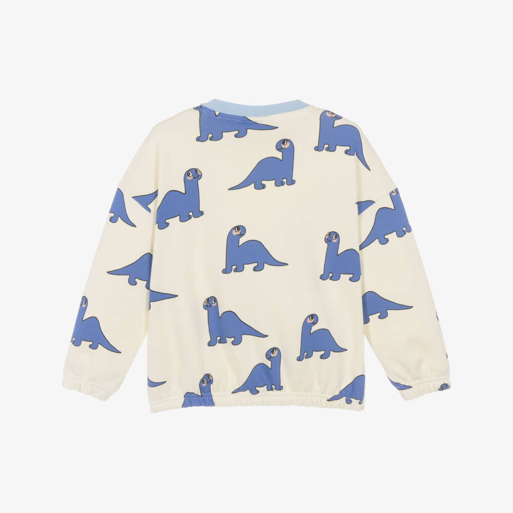 Mini Rodini-Boys Ivory Sweatshirt with Blue Dinosaurs | Childrensalon Outlet