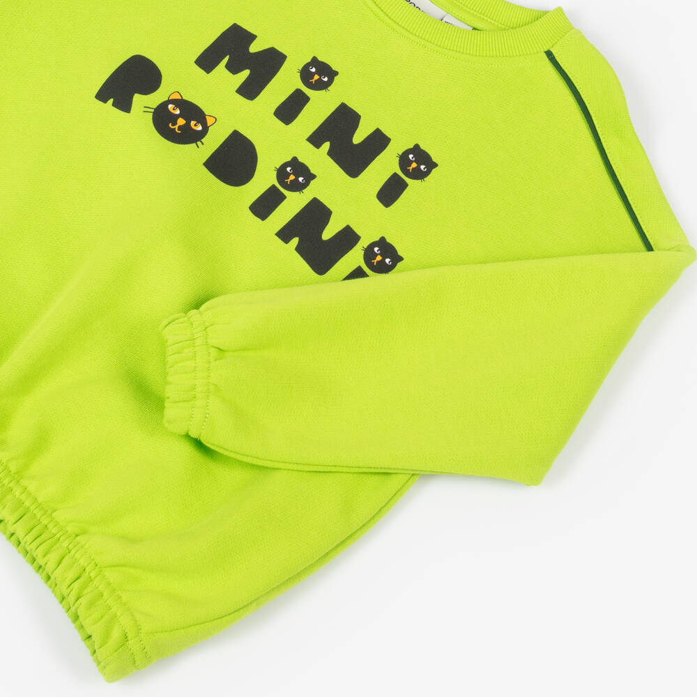 Mini Rodini-Светло-зеленый пуловер с кошачьим мотивом для мальчиков | Childrensalon Outlet