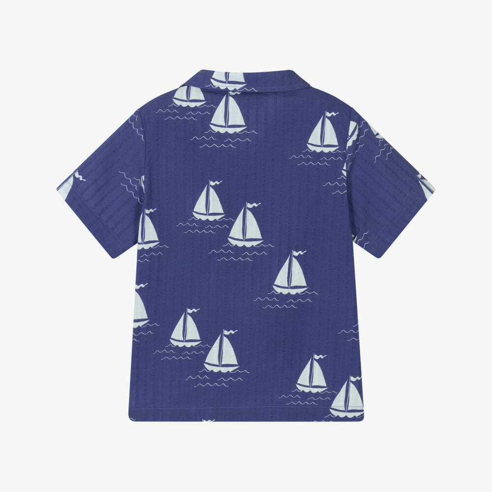 Mini Rodini-Рубашка из синего морского сеерсакера для мальчиков | Childrensalon Outlet