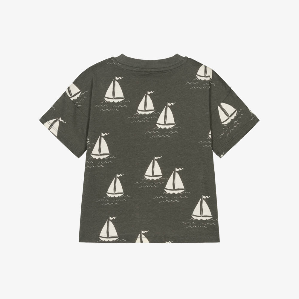 Mini Rodini-Boys Nautical Grey Organic Tee | Childrensalon Outlet
