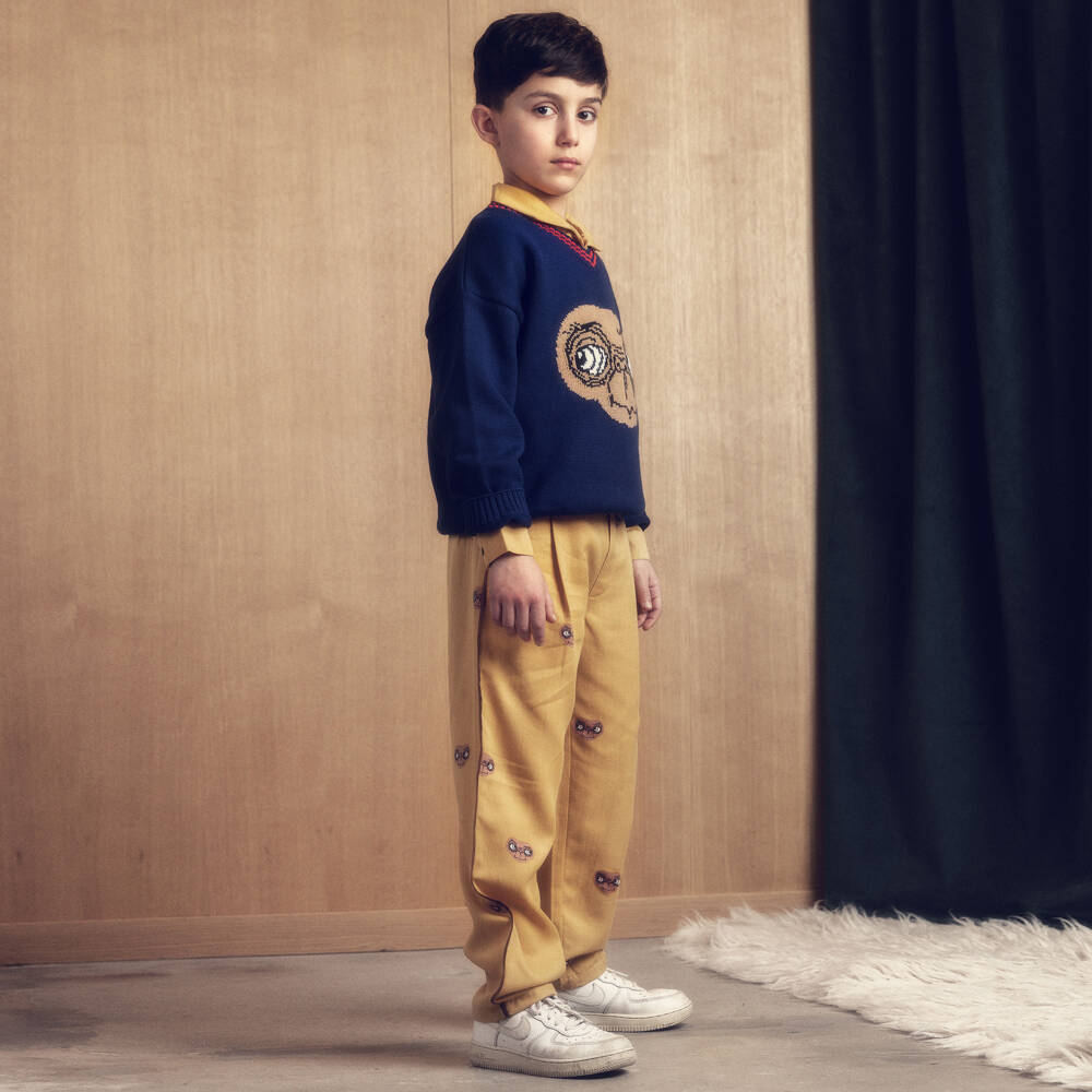 Mini Rodini-Boys Navy Blue Cotton Knit E.T. Jumper | Childrensalon Outlet