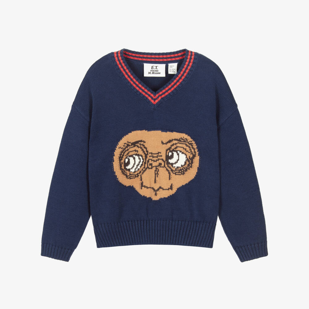 Mini Rodini-Boys Navy Blue Cotton Knit E.T. Jumper | Childrensalon Outlet