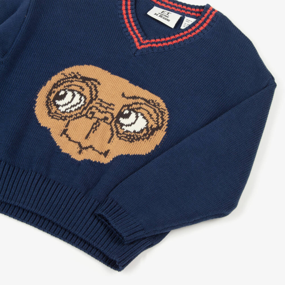 Mini Rodini-Boys Navy Blue Cotton Knit E.T. Jumper | Childrensalon Outlet