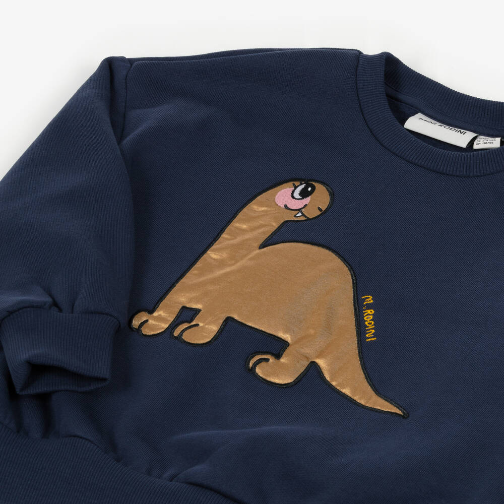 Mini Rodini-Boys Navy Dino Appliqué Jumper | Childrensalon Outlet