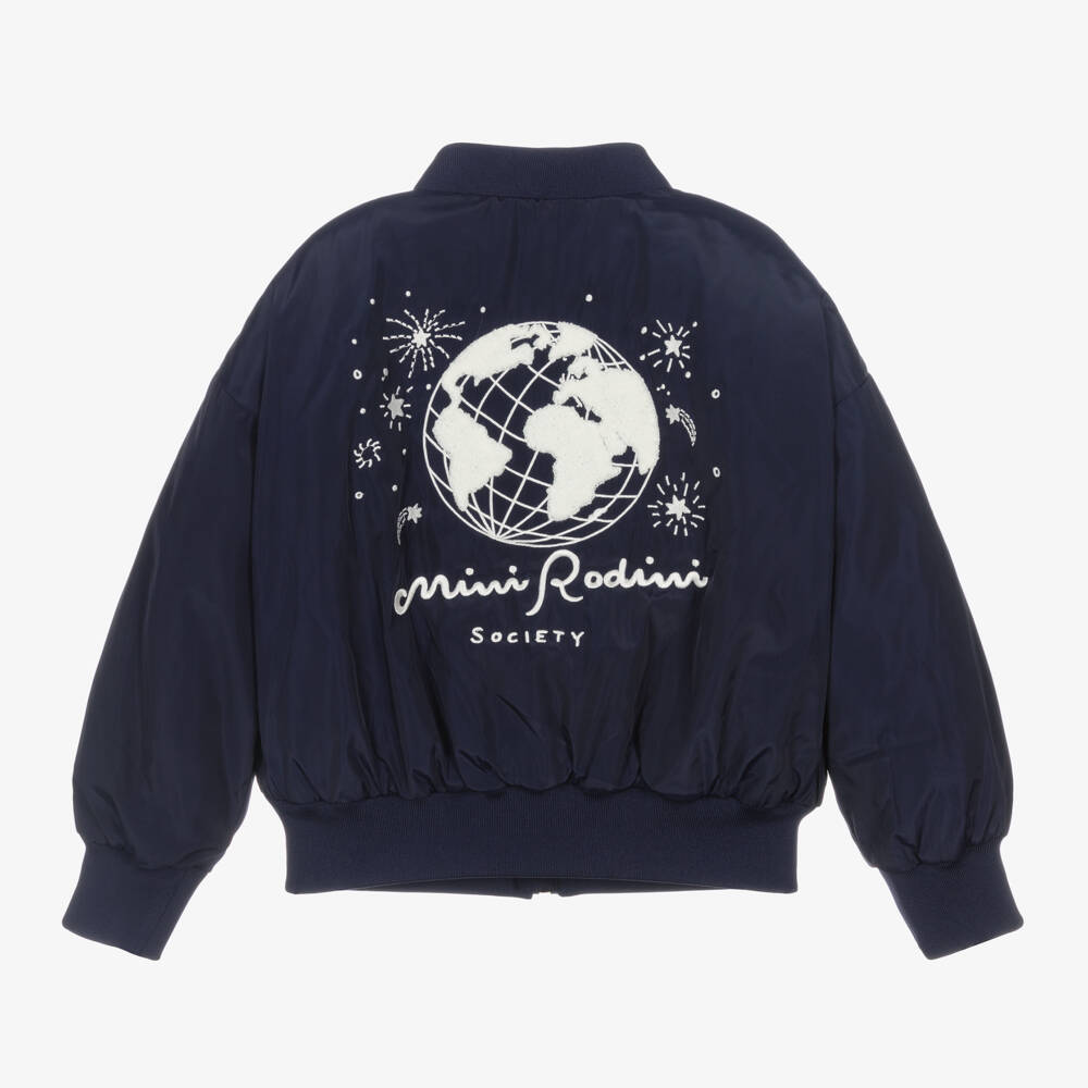 Mini Rodini-Boys Navy Globe Embroidered Jacket | Childrensalon Outlet