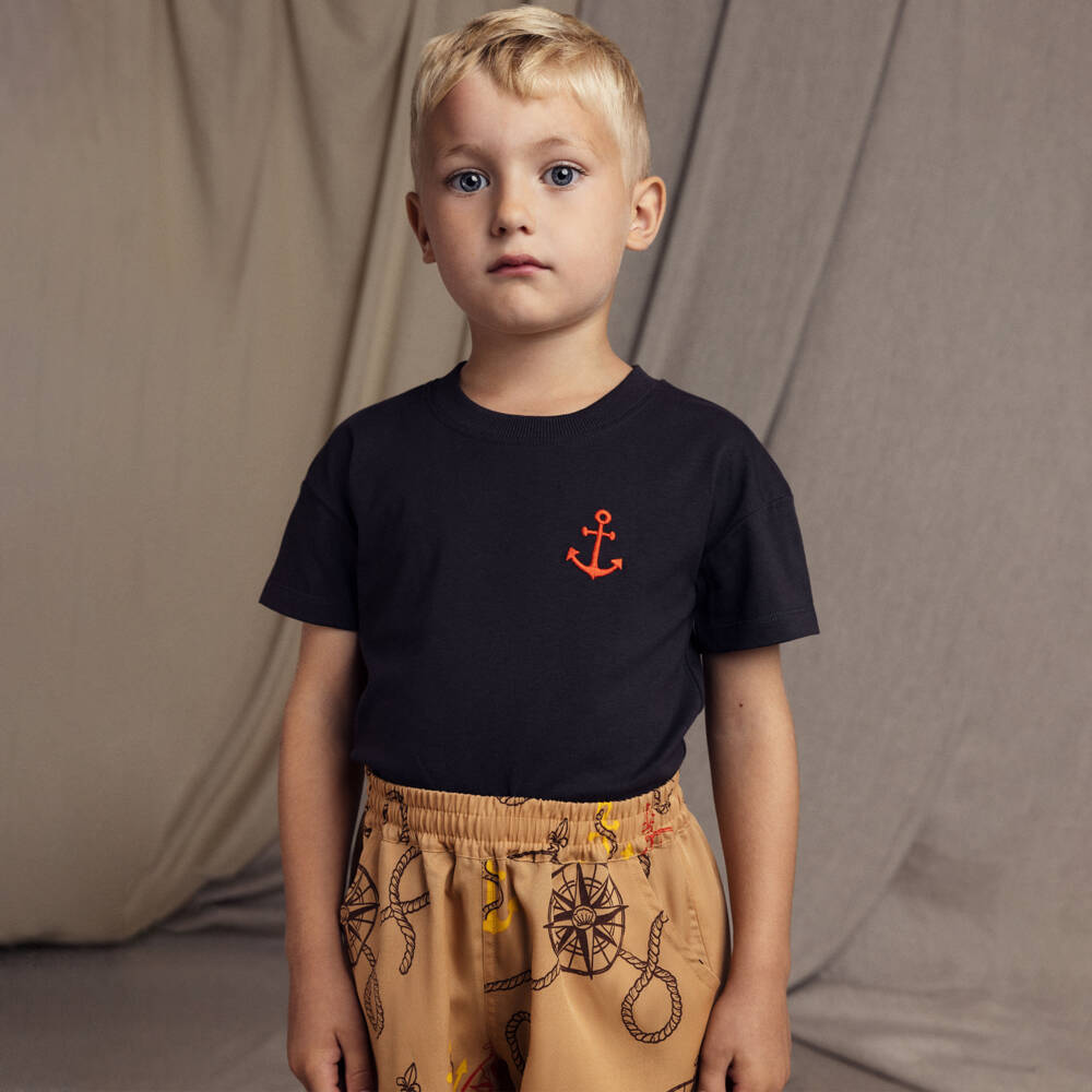 Mini Rodini-Boys Organic Cotton Anchor Tee | Childrensalon Outlet