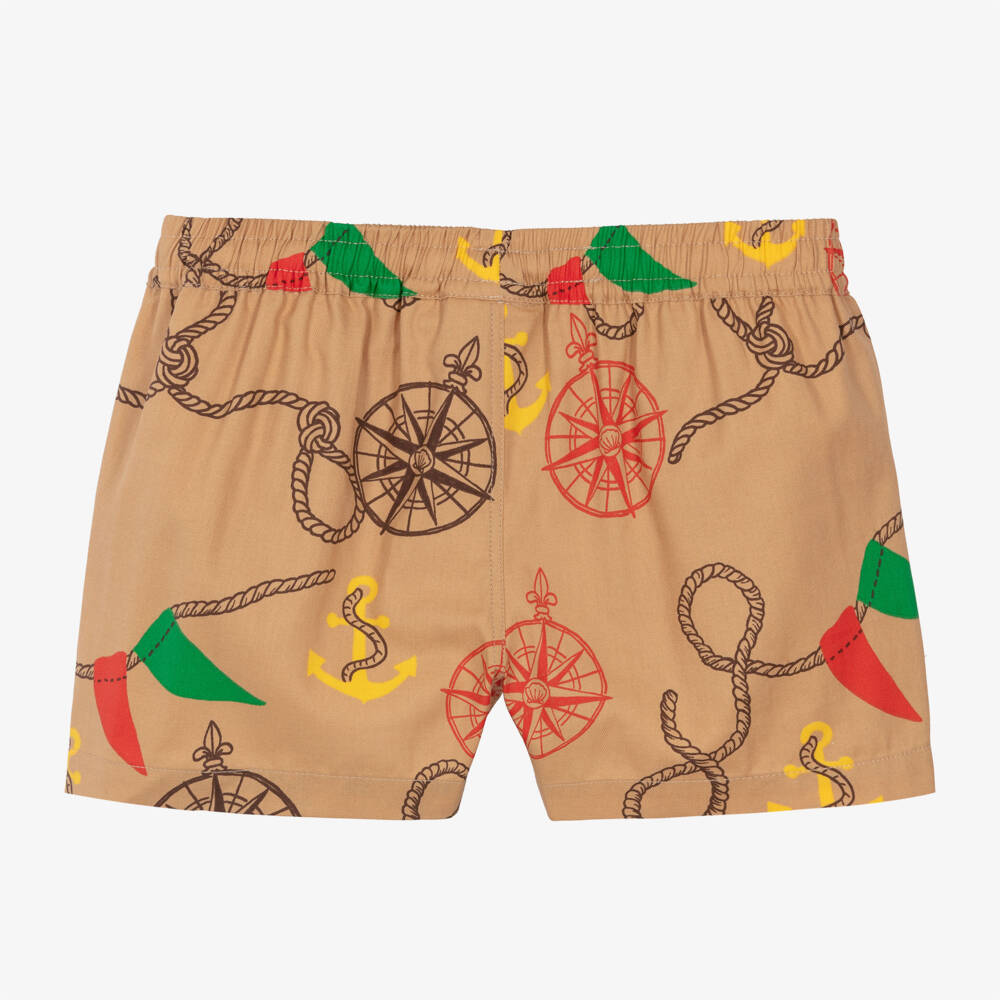 Mini Rodini-Boys Organic Cotton Beige Nautical Shorts | Childrensalon Outlet