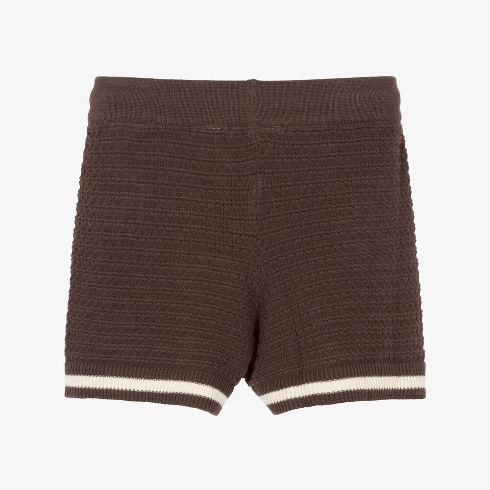 Mini Rodini-Boys Organic Knit Brown Shorts | Childrensalon Outlet