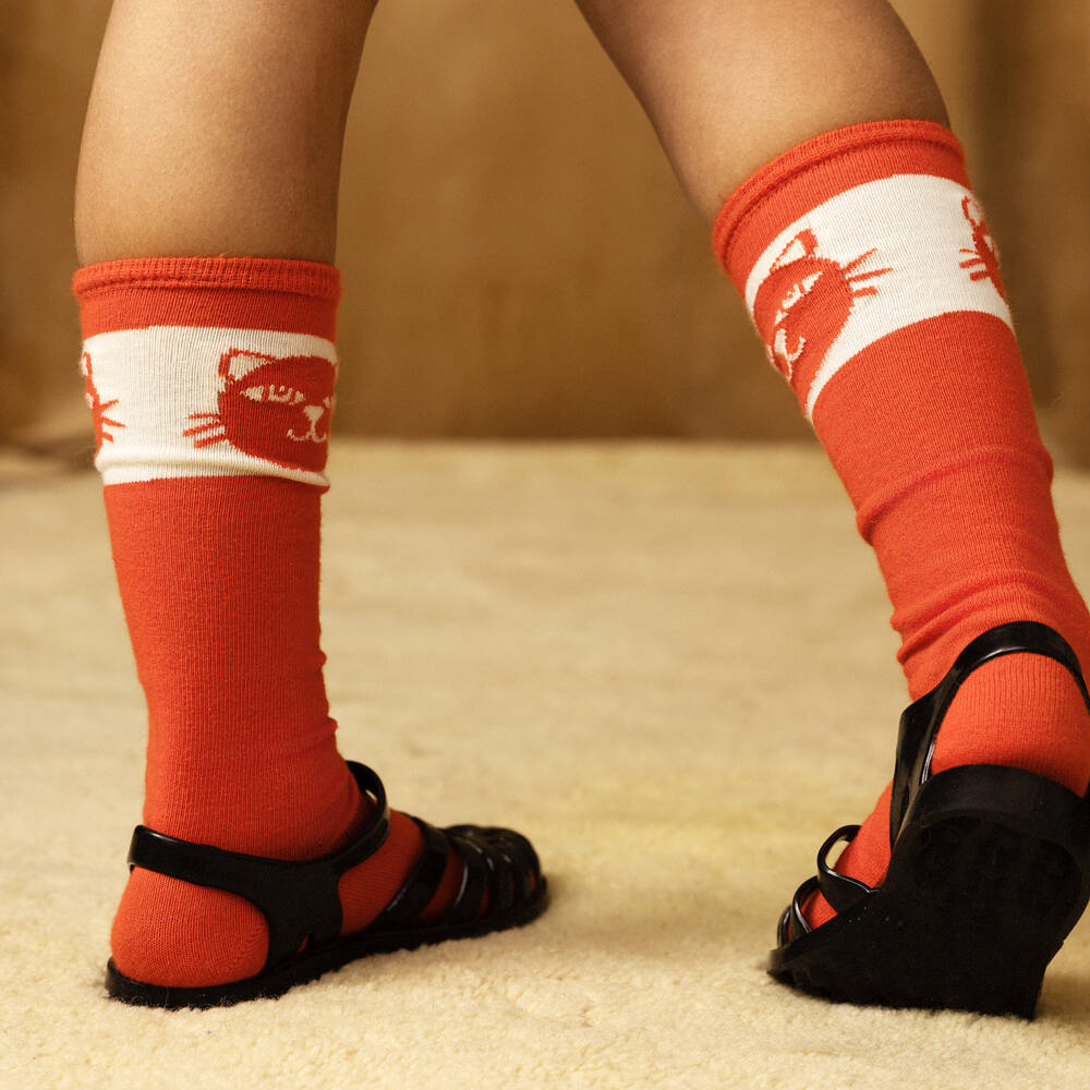 Mini Rodini-Boys Playful Red Cat Socks | Childrensalon Outlet