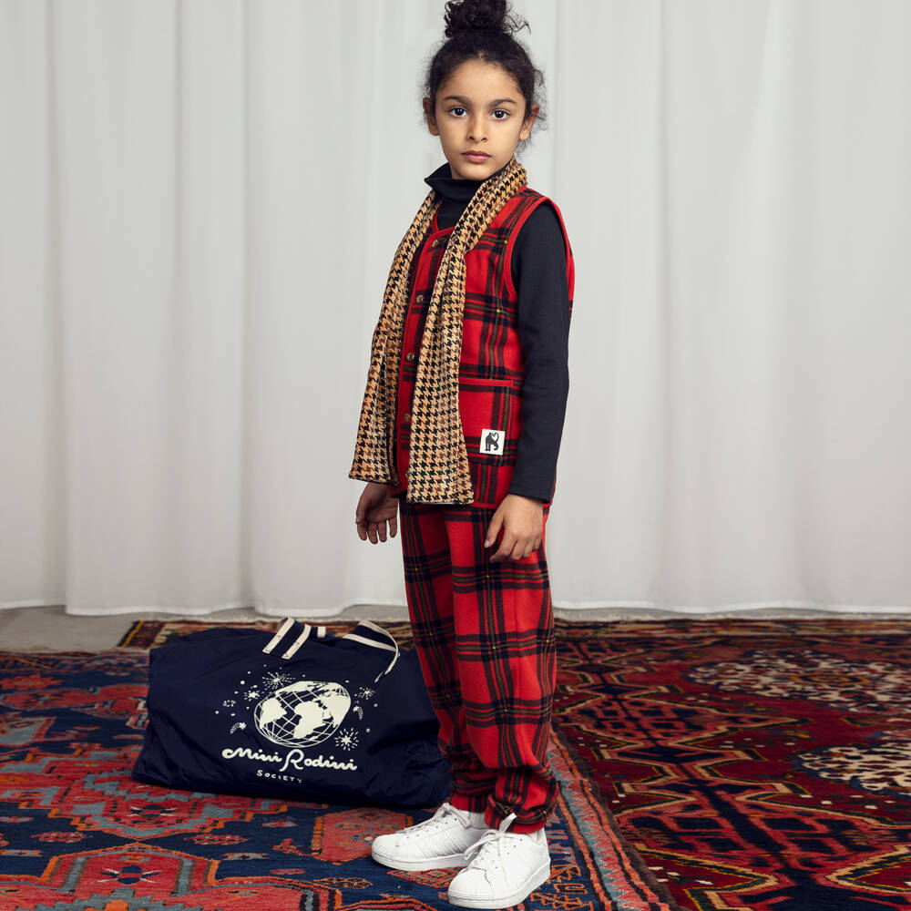 Mini Rodini-Boys Red Check Fleece Trousers | Childrensalon Outlet