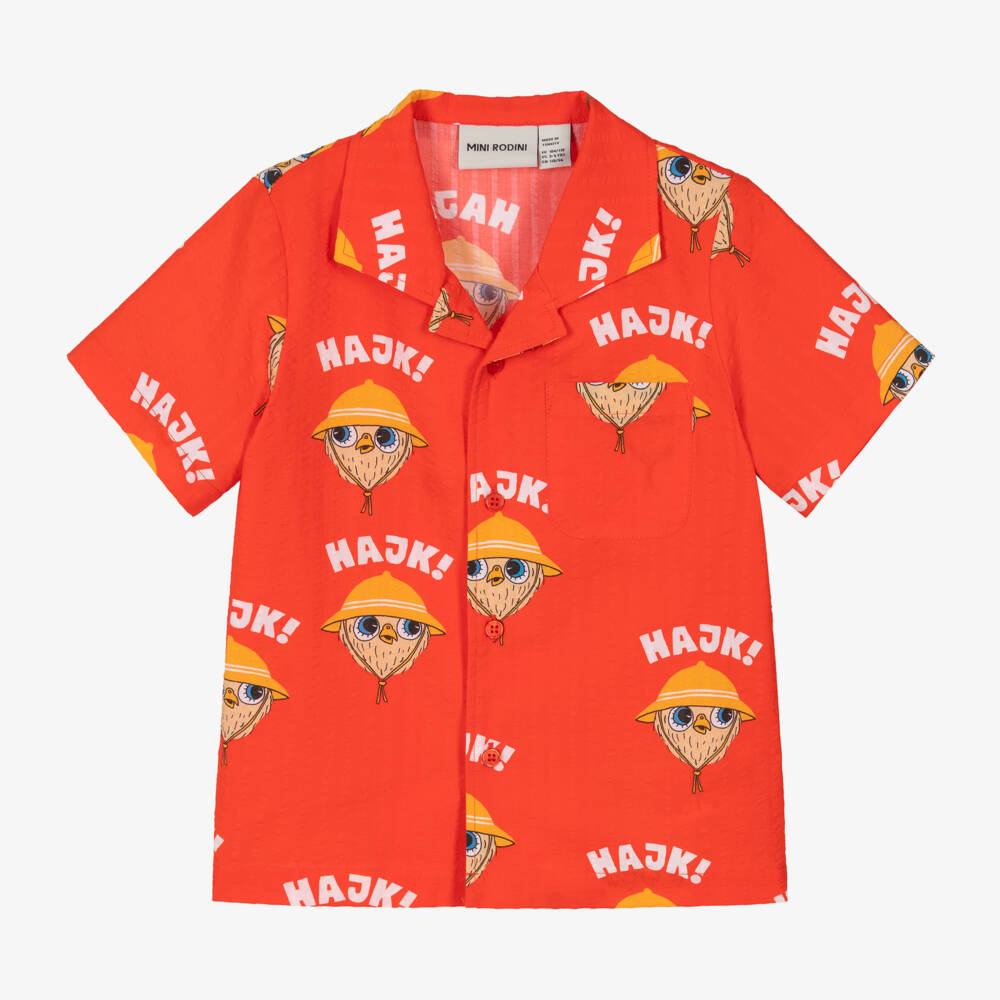 Mini Rodini-Boys Red Organic Cotton Owl Shirt | Childrensalon Outlet