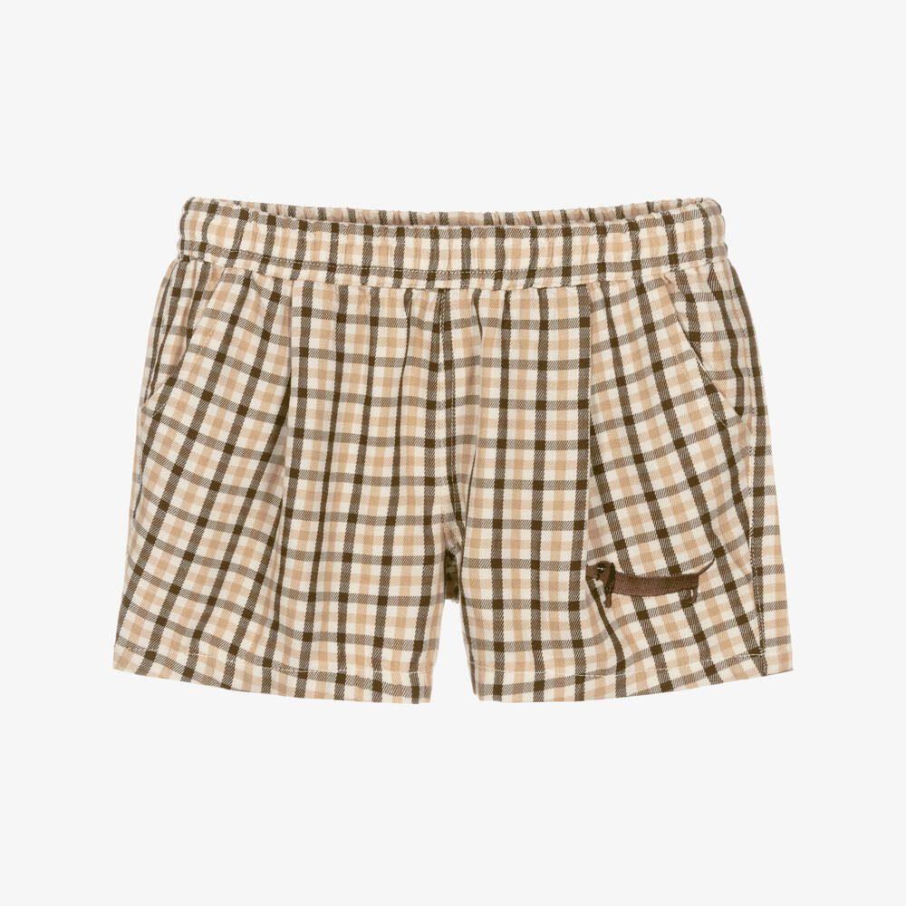 Mini Rodini-Boys Tan Plaid Pup Shorts | Childrensalon Outlet