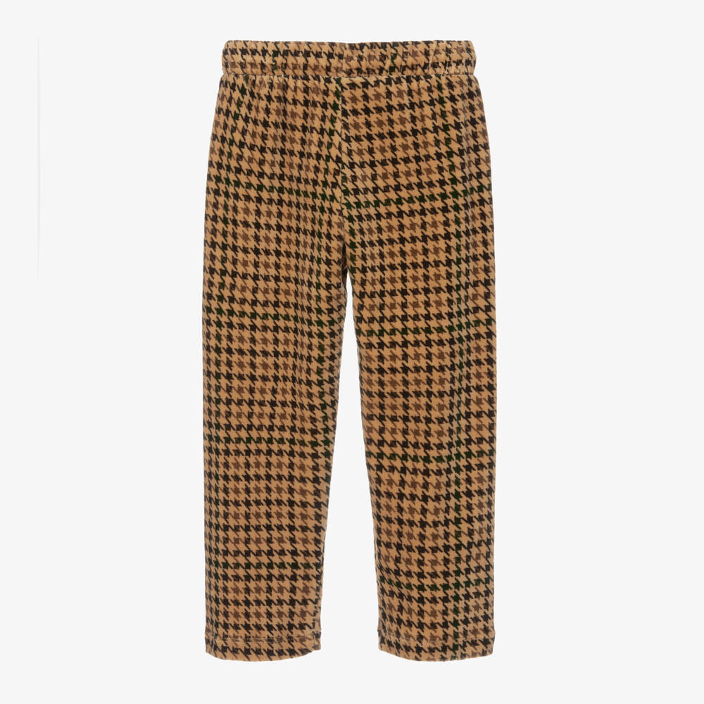 Mini Rodini-Boys Velour Trousers in Beige Check | Childrensalon Outlet