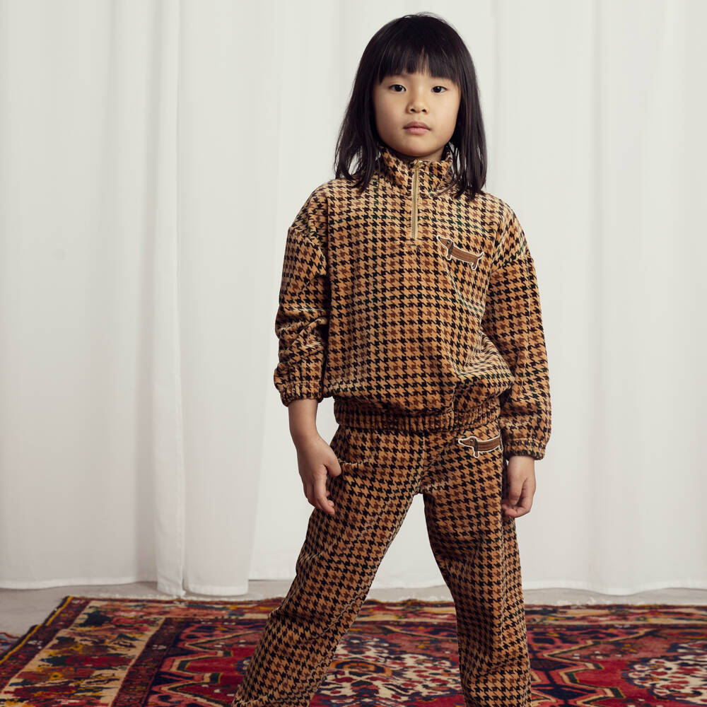 Mini Rodini-Boys Velour Trousers in Beige Check | Childrensalon Outlet