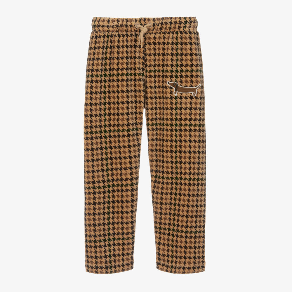 Mini Rodini-Boys Velour Trousers in Beige Check | Childrensalon Outlet