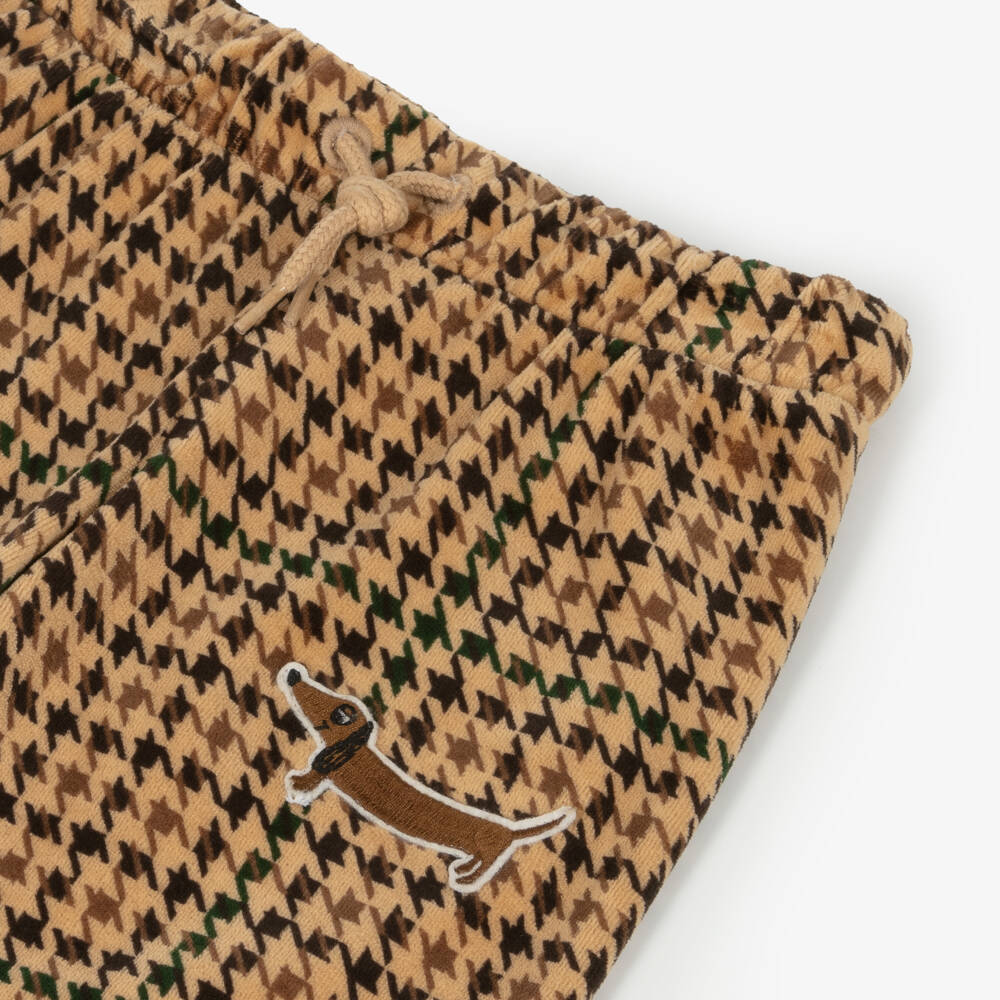 Mini Rodini-Boys Velour Trousers in Beige Check | Childrensalon Outlet