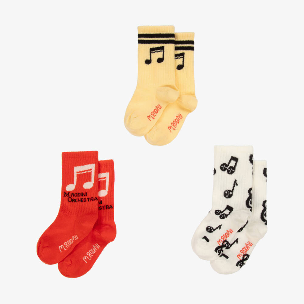 Mini Rodini-Boys Vibrant Musical Note Socks Trio | Childrensalon Outlet