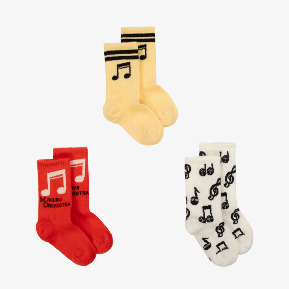 Mini Rodini-Boys Vibrant Musical Note Socks Trio | Childrensalon Outlet