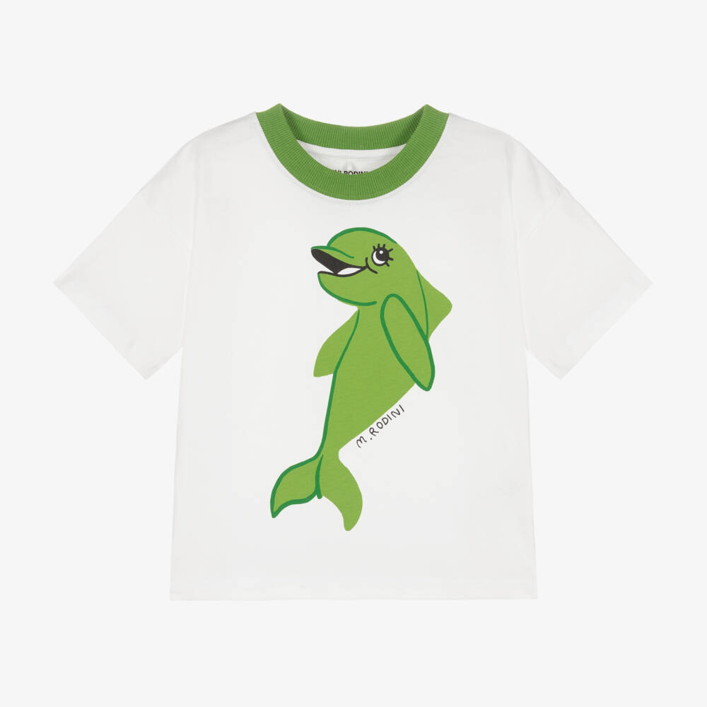 Mini Rodini-Boys White Dolphin Tee | Childrensalon Outlet