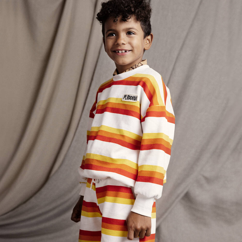 Mini Rodini-Boys White Striped Cotton Jumper | Childrensalon Outlet