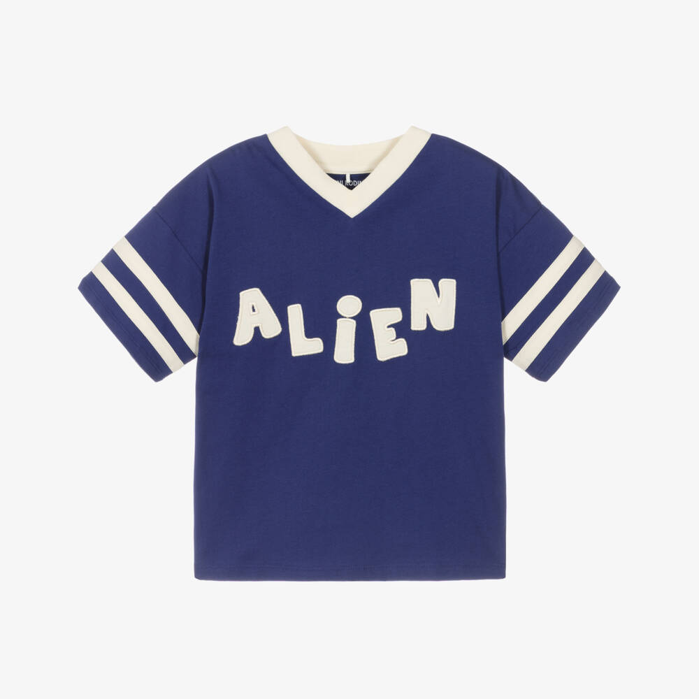 Mini Rodini-Футболка с принтом инопланетянина синяя | Childrensalon Outlet