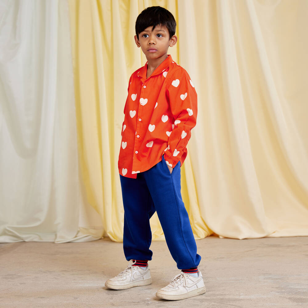 Mini Rodini-Bright Red Organic Cotton Shirt with Heart Print | Childrensalon Outlet